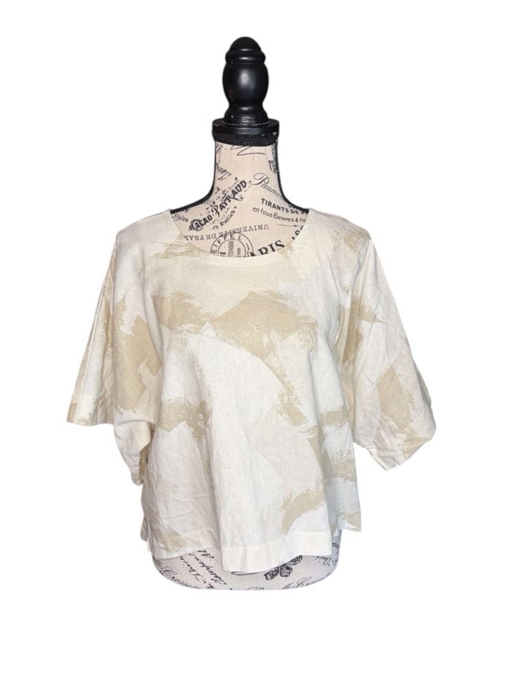 DKNY Linen Blend Boxy Top XL Brushstroke Coastal Minimalist Quiet Luxury NWT
